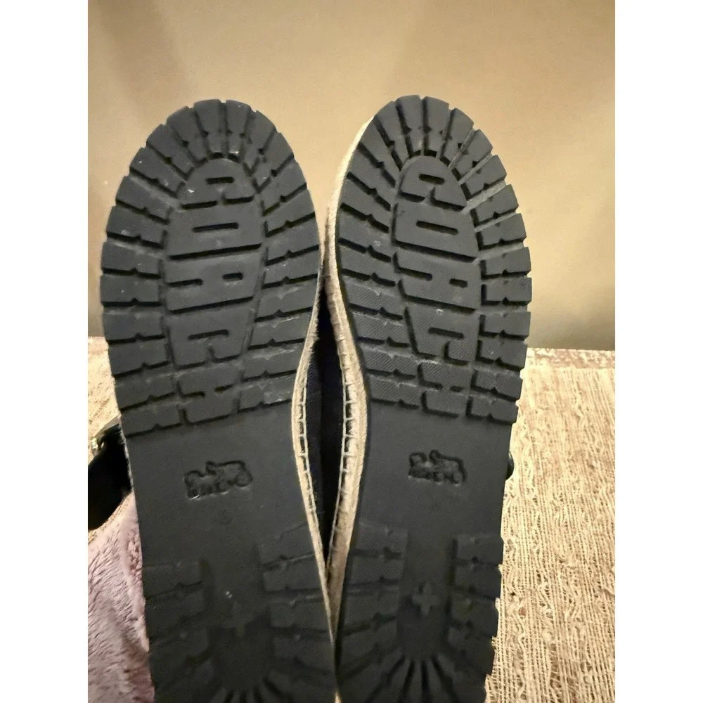 COACH‎ Courtney Mary Jane Black Espadrille Flats 8.5 In Signature Canvas